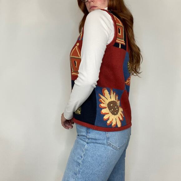 Vintage Y2K Christopher & Banks Medium Sunflower/ Fall Embroidered Sweater Vest - Picture 4 of 11